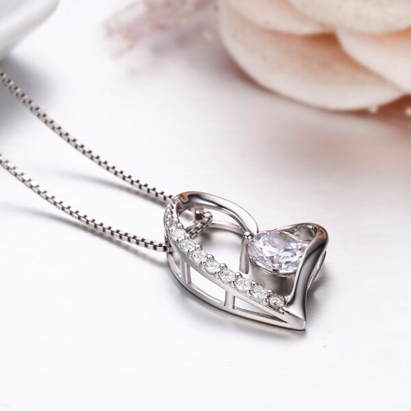 Cute 925 Sterling Silver Cluster CZ Love Peach Heart Round Stone Pingente Pendant Necklace Women Girls 4