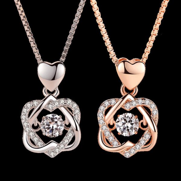 Fashion Romantic Double Heart Flower Pendant Necklace with Zircon Rose Gold Silver Color Necklace For Women 2