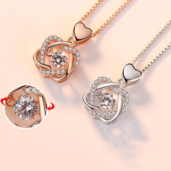 Fashion Romantic Double Heart Flower Pendant Necklace nga adunay Zircon Rose Gold Silver Color Kwintas Para sa mga Babaye 3