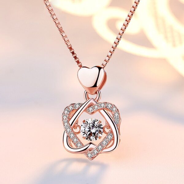 Fashion Romantic Double Heart Flower Pendant Necklace with Zircon Rose Gold Silver Color Necklace For