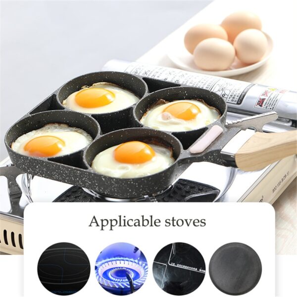 Four hole Omelet Pan For Eggs Ham Temperature Instruction Frying Pans Non stick No Oil smoke 2