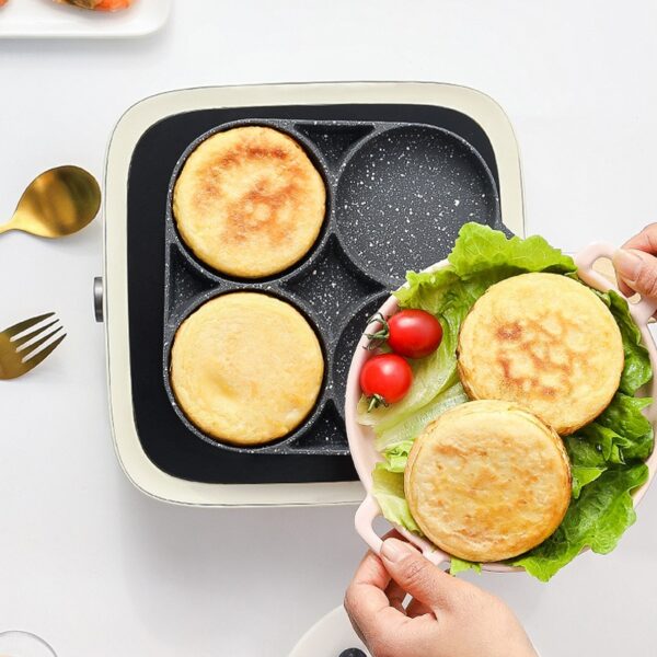 Four hole Omelet Pan For Eggs Ham Temperature Instruction Frying Pans Non stick No Oil smoke 4