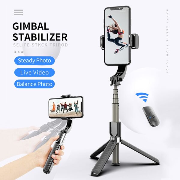 Rokas karkasa stabilizators pret vibrāciju selfiju nūja Bluetooth tālvadības pults statīvs 360 grādu viedtālruņa turētājs