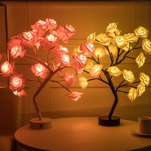 LED ලාම්පුව Rose Flower Tree Shape USB Port සහ Battery Powered Decorative LED Table Lights Parties
