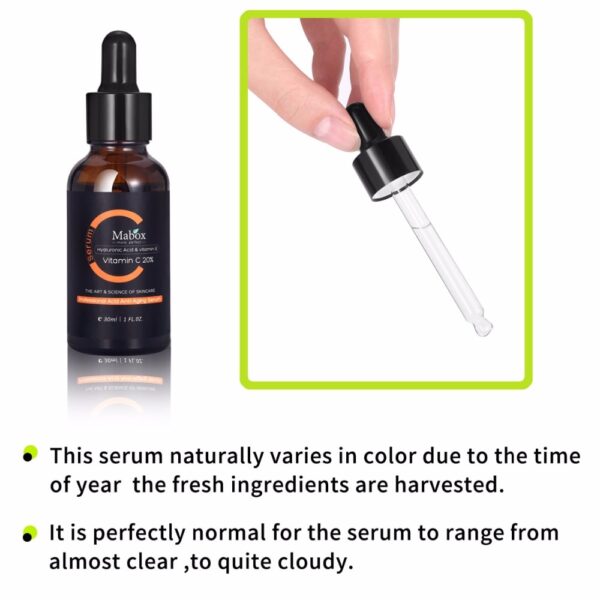 Mabox Vitamin C C Serum miady amin'ny fahanterana Whitening VC Essence Oil Topical Facial Serum amin'ny Hyaluronic 3