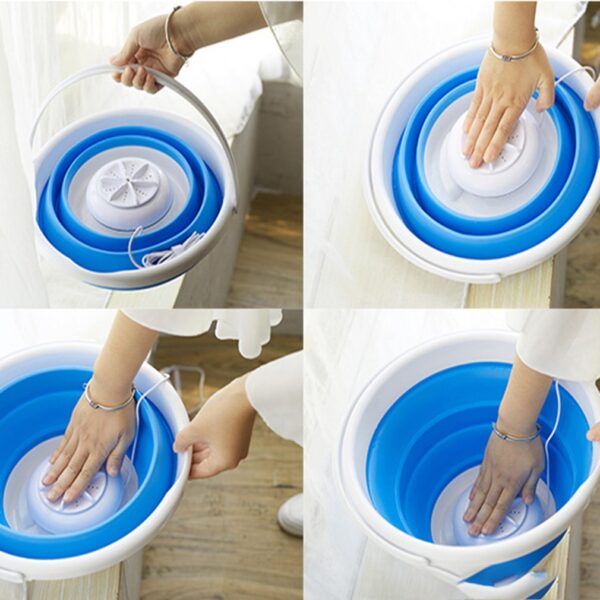 Mini Portable Ultrasonic Turbine Washing Machine Foldable Bucket Type USB Laundry Clothes Washer Cleaner Para sa Panimalay 4