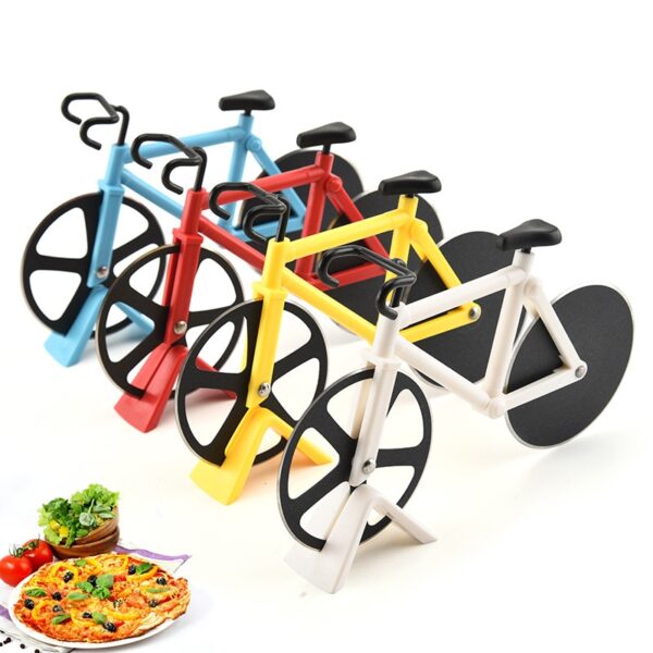 Nuwe ontwerp vlekvrye staal pizza mes tweewiel fiets vorm pizza snymes pizza gereedskap fiets