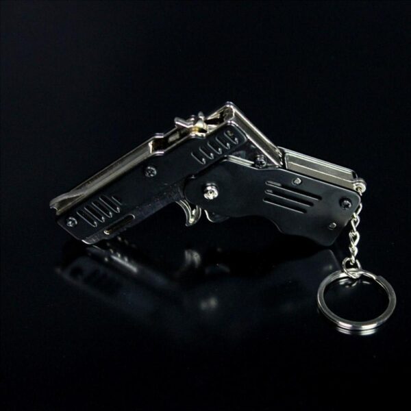 Pocket Rubber Banders mini metal folding 6 rounds keychain gun shape keychains toy April fools day 2