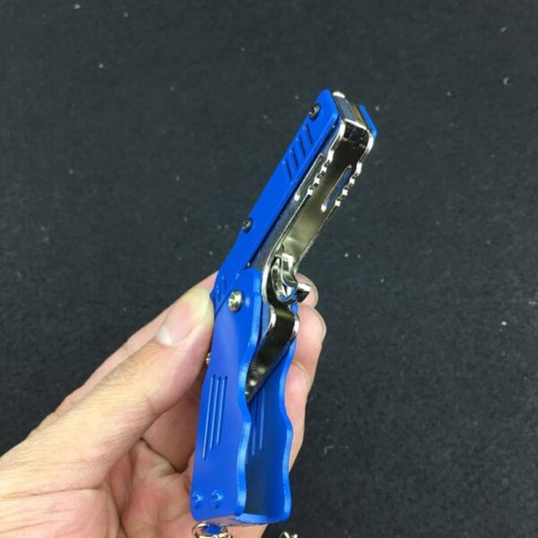 Pocket Rubber Banders mini metal folding 6 rounds keychain gun shape keychains toy April fools day 3