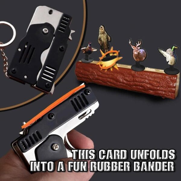 Pocket Rubber Banders mini metal folding 6 rounds keychain gun shape keychains toy April fools day 4