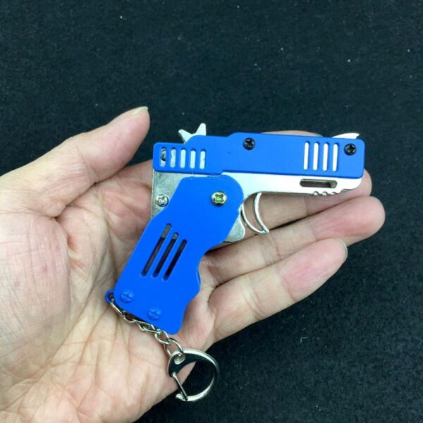 Pocket Rubber Banders mini metal folding 6 rounds keychain gun shape keychains toy April fools day 5