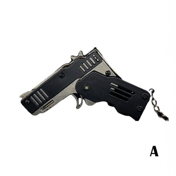Pocket Rubber Banders mini metal folding 6 rounds keychain gun shape keychains toy April fools