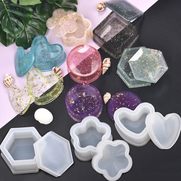 Resin Silicone Mold Storage Box Mould Para sa Alahas Paghimo sa Heart Shape Cut Mould DIY Crystal