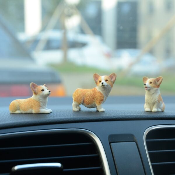 1set Simulation Mini Resin Corgi Miniature Figurines Cute Animal Car Ornament Home Office Desktop Decor Accessories 2