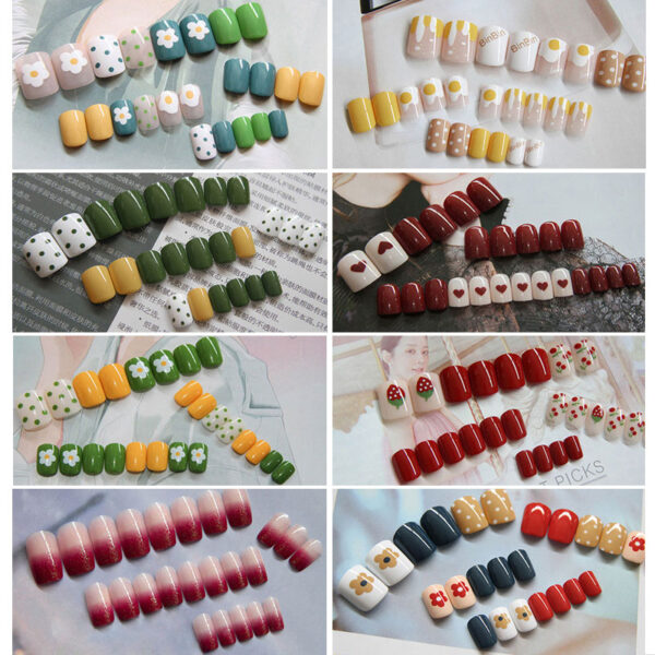 24pcs Set Desen Modèl Kout Fo Ongles Frèz Poched Ze Ete Fo Nail Fi Nail Art 3