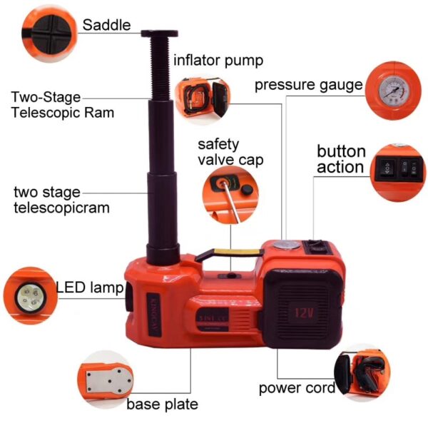 5T 45cm Jack de cotxe Elèctric Jack hidràulic Protable elevació de pneumàtics Eina de reparació de cotxes Inflador de clau elèctrica 1