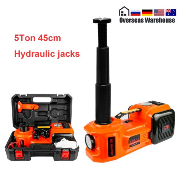 5T 45cm Car Jack Electric Hydraulic Jack Protable Tire Lifting Car Repair Tool Electric Wrench Inflator