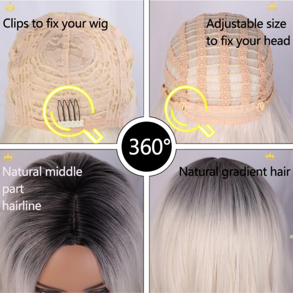 AISI BEAUTY Wig Wanita Bergelombang Panjang Bagian Alami Rambut Sisi Ombre Wig Sintetis Platinum Pirang Hitam 2