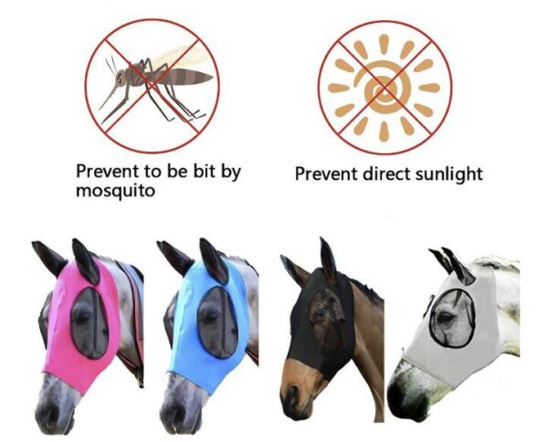Horse fly mask with ear bob eye blue pink black color elastic 83 125cm adjustable Anti 1