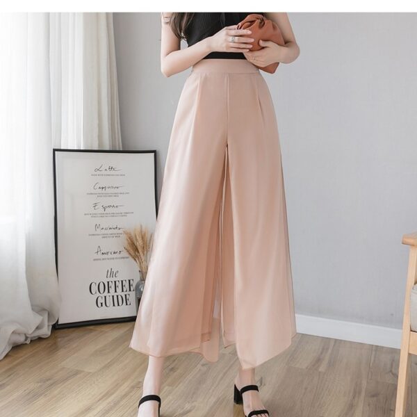 Ice Silk Chiffon Wide Legged Pants Women Summer Casual Loose Fake Two Piece Pants Skirt 2020 1 1