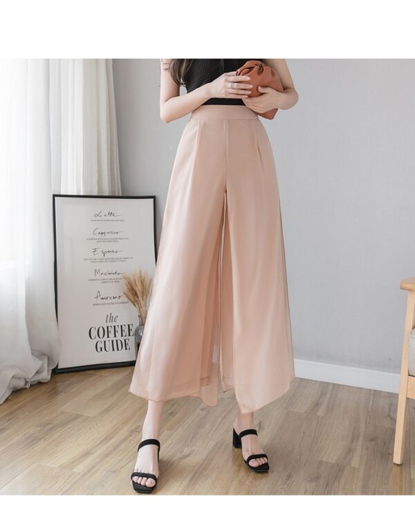 Ice Silk Chiffon Wide Legged Pants Women Summer Casual Loose Fake Two Piece Pants Skirt 2020 1 1