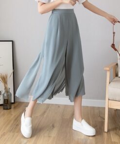 Ice Silk Chiffon Wide Legged Pants Women Summer Casual Loose Fake Two Piece Pants Skirt 2020 1.jpg 640x640 1