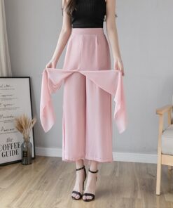 Ice Silk Chiffon Wide Legged Pants Women Summer Casual Loose Fake Two Piece Pants Skirt 2020 3.jpg 640x640 3