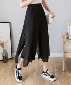 Ice Silk Chiffon Wide Legged Pants Women Summer Casual Loose Fake Two Piece Pants Skirt 2020.jpg 640x640