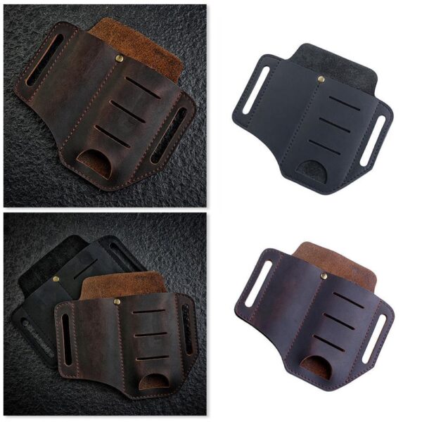 Leather Tool Knife Sheath 2 Pockets Multitools Holder Essentials Organizer Belt Pouch for Pocket Hunt Tactical 4