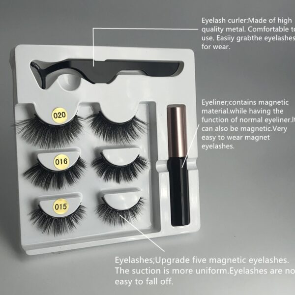 Grimering 3 pare magnetiese wimpers vloeibare ooglinerpincet waterdigte langdurige wimperverlengingswimpersstel 3