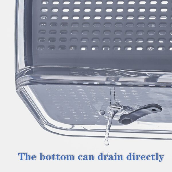 มัลติฟังก์ชั่กล่องเก็บอาหารสดกล่องพลาสติกล้างผักและผลไม้ตะกร้าท่อระบายน้ำห้องครัวตู้เย็น10