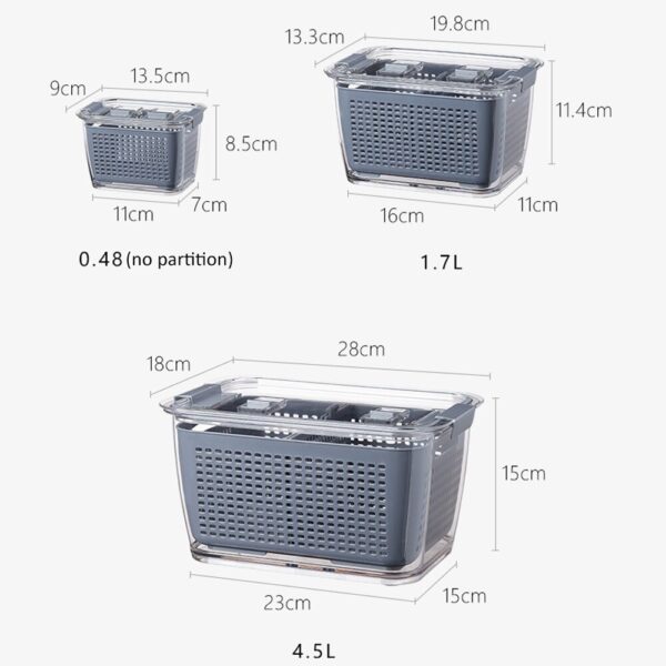 多機能食品収納ボックスフレッシュキーピングボックスプラスチックウォッシュ果物と野菜の排水バスケットキッチン冷蔵庫11