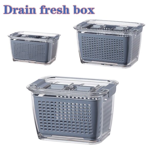Multifunctional Food Storage Box Fresh keeping Box Plastic Wash Fruit And Vegetable Drain Basket Kitchen Refrigerator 8