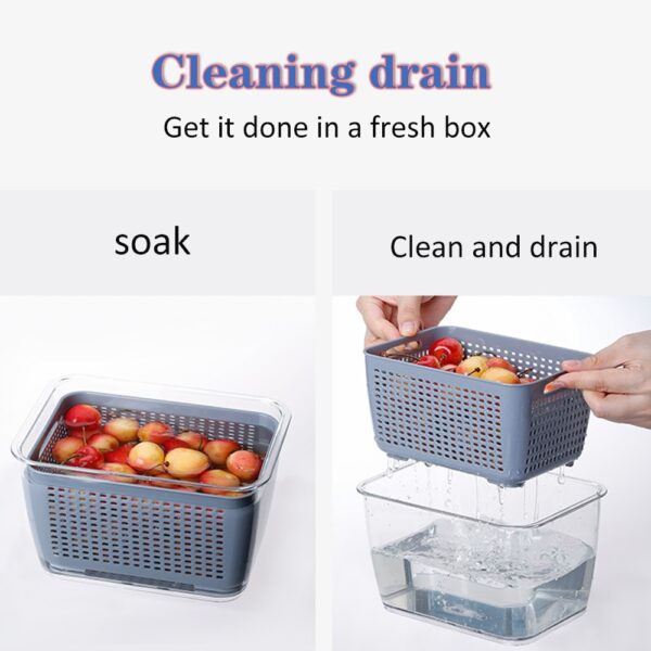 Multifunctional Food Storage Box Fresh keeping Box Plastic Wash Fruit And Vegetable Drain Basket Kitchen Refrigerator 9