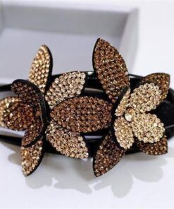 Rhinestone Double Flower Hair Clip Hair Crystal Peals Hair Combs Female Elegant Beads Hairgrip Handmade Fashion 2