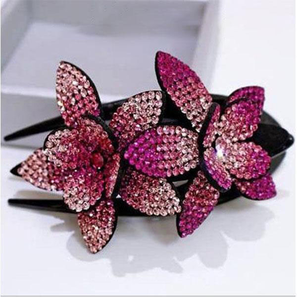 I-Rhinestone Double Flower Hair Clip Izinwele I-Crystal Peals Izinwele Ikama Ubuhlalu Besifazane Ubukhazikhazi Bezinwele Imfashini Eyenziwe Ngesandla 5 1