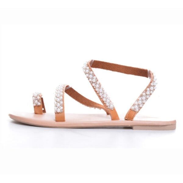 Summer Flat Sandals Sweet Boho Pearl Decoration Sandals Leather Flats Plus Size Women Beach Sand Holiday 5