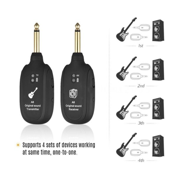 UHF Guitar Wireless System Transmitter Receiver E Hahiloe ka Phetiso ea katara e se nang mohala e sa checheheng 5.