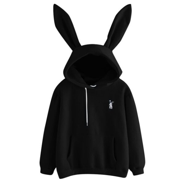 Awéwé Imut Bunny Dicitak Girl Hoodie Kasual Lengan Panjang Sweatshirt Pullover Ceuli Ditambah Ukuran Top