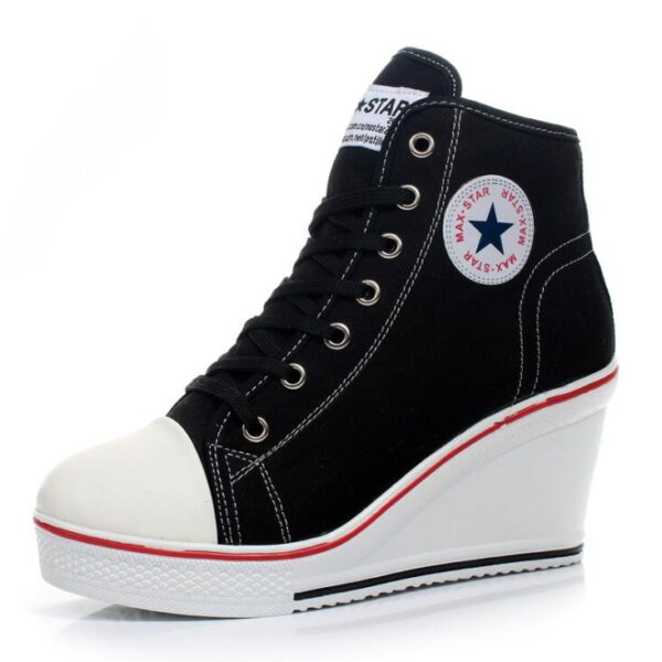 Women Wedges Badge High Top Platform Shoes Woman RED Black Casual Trainers Elevator Shoe High Heels 3