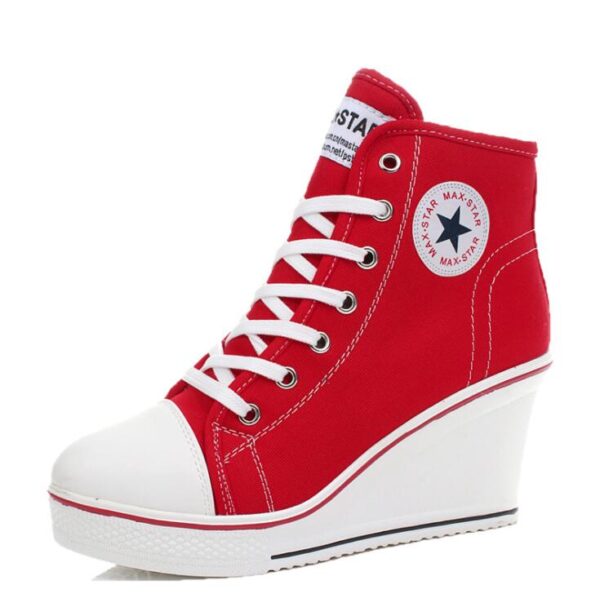 Wahine Wedges Badge High Top Platform Shoes Wahine RED ʻEleʻele Casual Trainers Elevator Shoe Nā kāmaʻa kiʻekiʻe