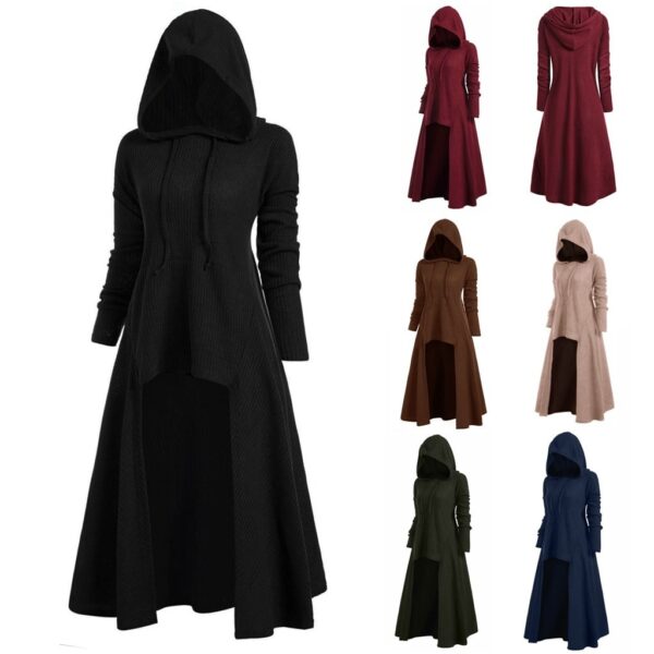 Womens Gothic Long Hoodies Sweatshirt Plus Size Vintage Cloak High Low Pullovers Tops Oversize Outwear Women
