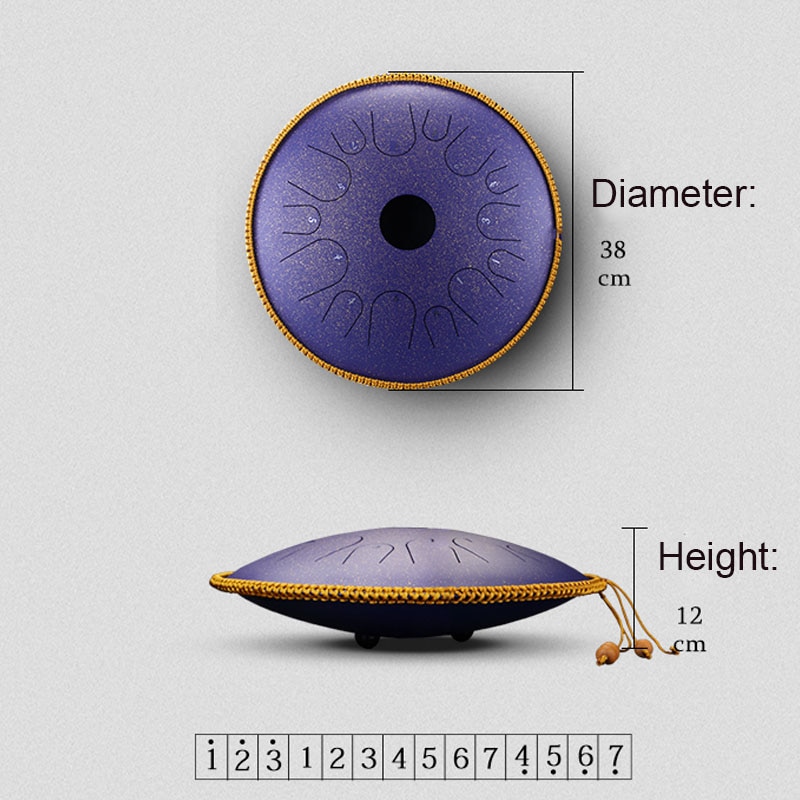 Tambour à langue en acier - 30,5 cm - Instrument de percussion à 13 notes -  Lotus - Avec sac de transport