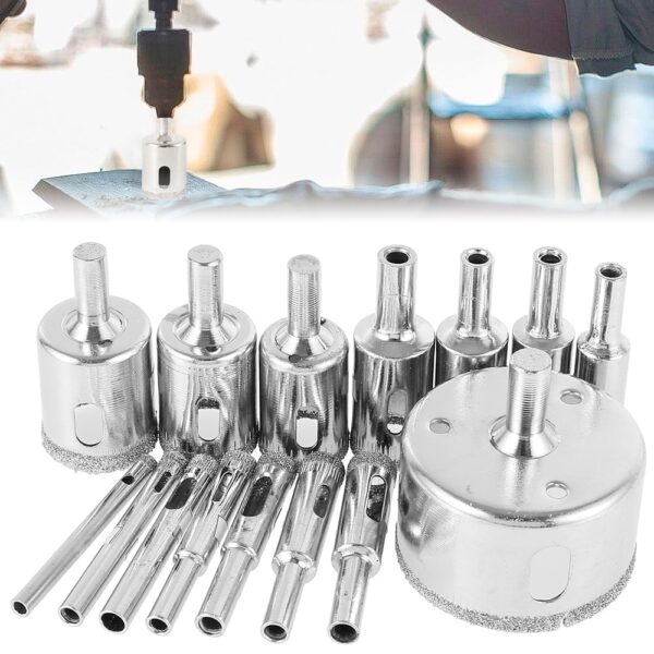 15pcs Diamond Coated Drill Bit Set Tile Marble Glass Ceramic Hole Saw Drilling Bits For Power 1