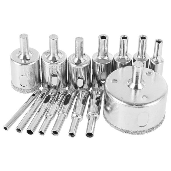 15pcs Diamond Coated Drill Bit Set Tile Marble Glass Ceramic Hole Saw Drilling Bits For