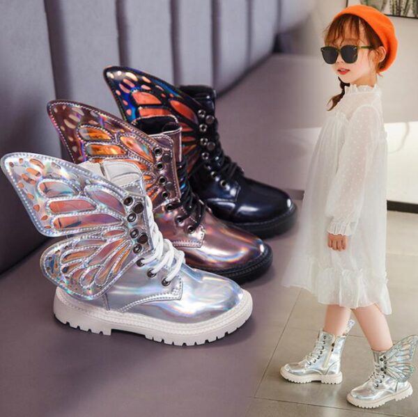 2020 Novos zapatos de inverno para nenos Botas Martin Wing impermeables de coiro PU Botas de neve para nenos de marca para nenas