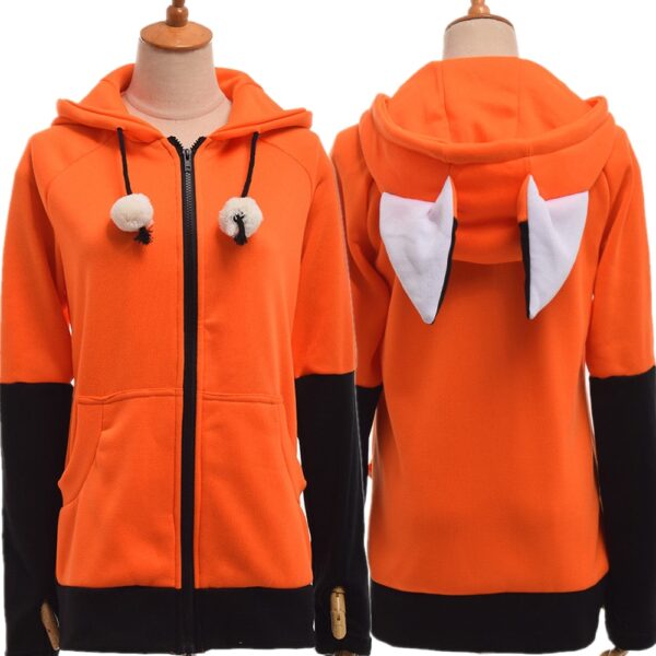 Animal Fox Ear Cosplay Kostymer Hoodie Kappa Varm Orange Sweatshirt Unisex huvtröjor
