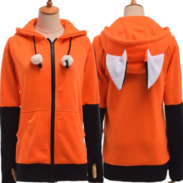 Animal Fox Ear Cosplay Costumes Hoodie Coat Warm Orange Sweatshirt Unisex Hoodies