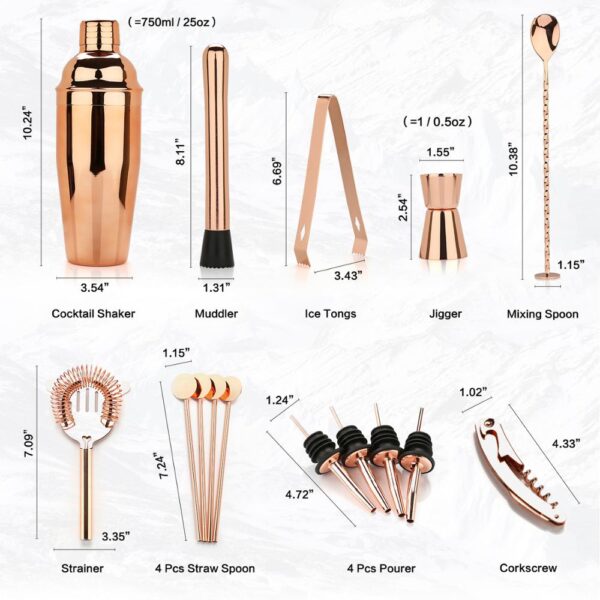 Cocktail Shaker Kupanga Set 16pcs Bartender Kit yokhala ndi Eco Bamboo Stand Stainless Steel Bar Tool Set 2