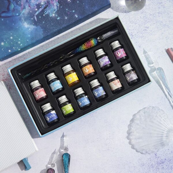 Crystal Starry Sky Glass Ink Pen Glass Dip Pen For Writing Fountain Pen Set Gift U1JA 4